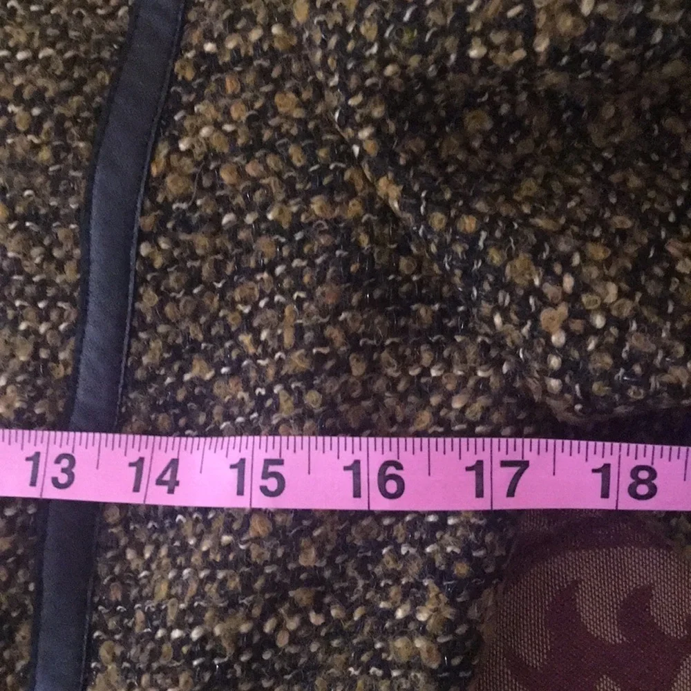 Classiques Entier Black/Brown Leather trim Wool tweed Jacket Size S NWT
